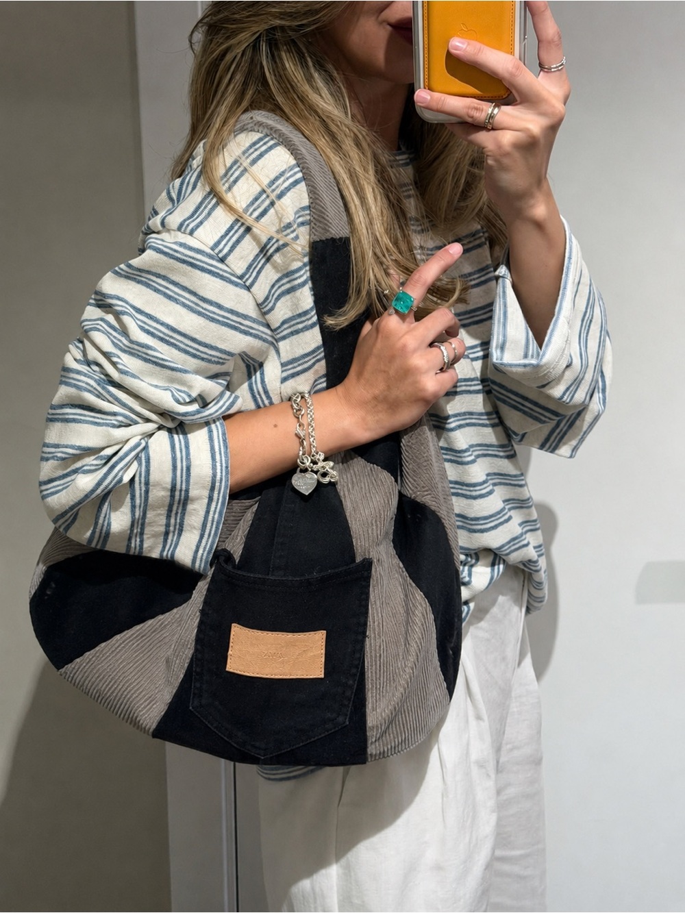 OOAK Handmade Upcycled Zara Denim Velvet Patchwork Hobo Shoulder Bag - Picture 5 of 10